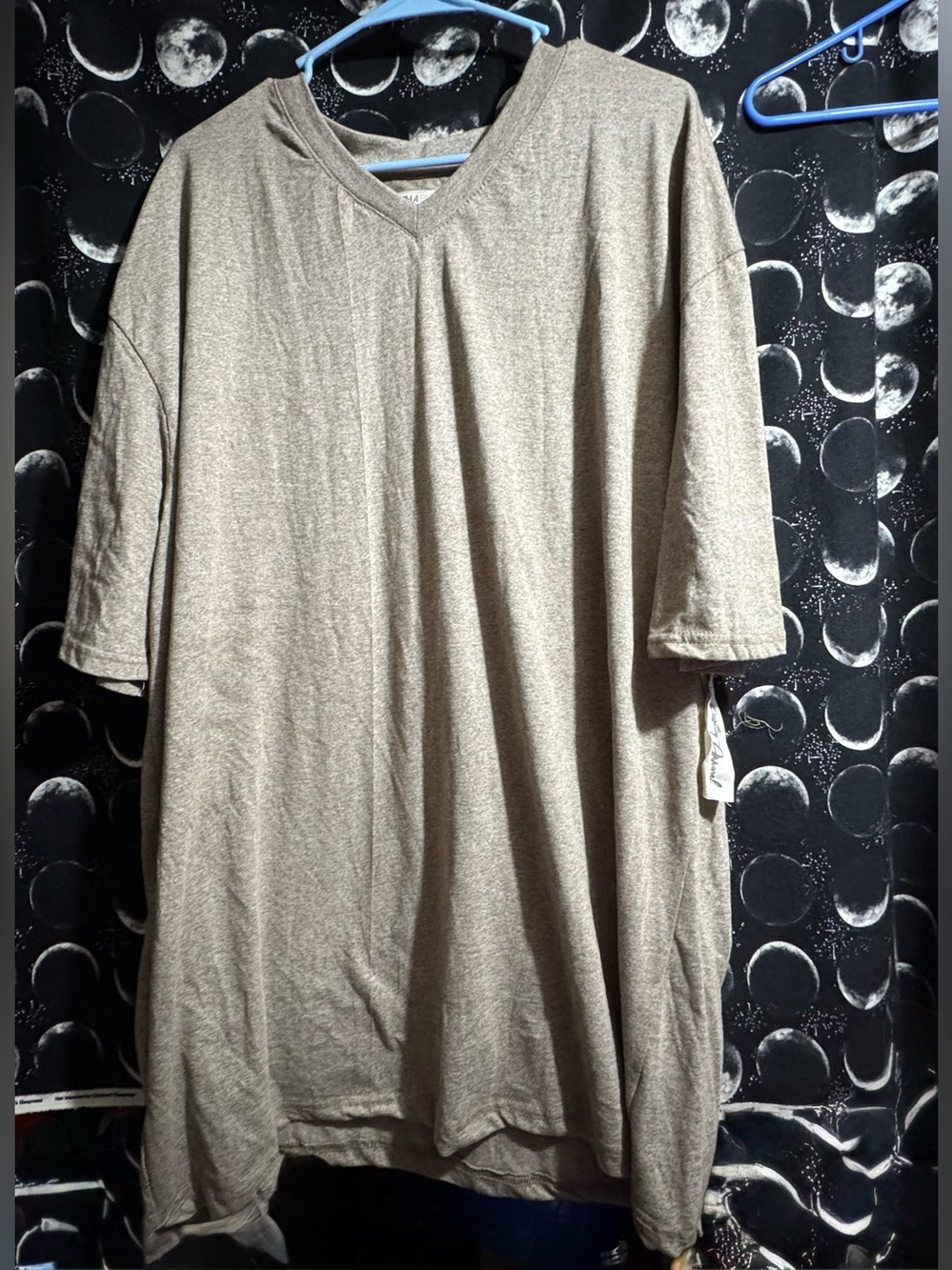 Men's V-Neck Short Sleeve Shirt Light Brown Size 4XL